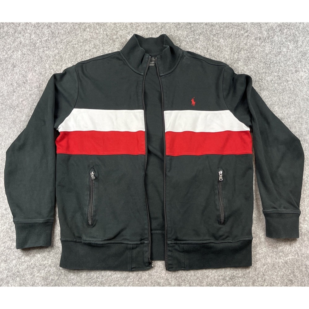 Polo Ralph Lauren Track Jacket Mens Large Black Stripe Colorblock  *No Zipper